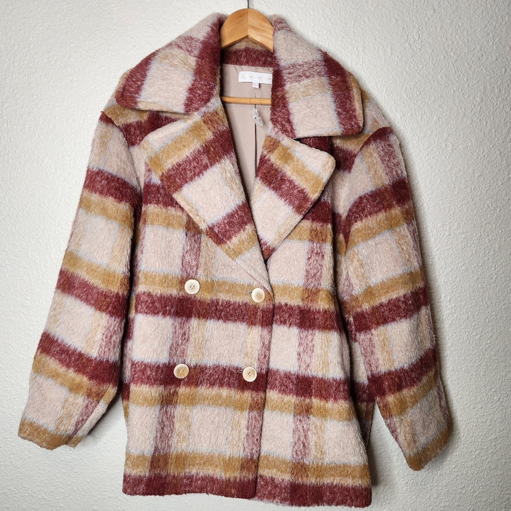 Corey Lyn Calter CLC Plaid Double-Breasted Pink Red Women's Coat Size Large - Picture 9 of 16